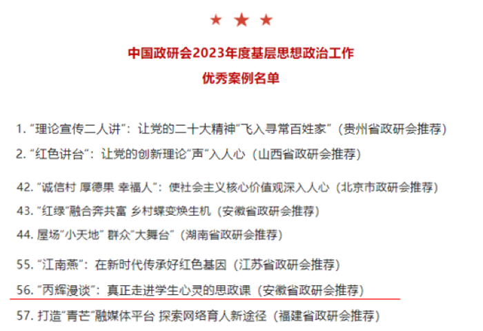 安徽师范大学“丙辉漫谈”入选中国政研会基层思想政治工作优秀案例